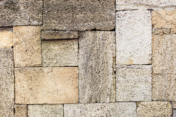 Abstract background old white brick wall with cracks and scratches. Landscape style. Great background or texture.