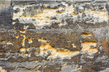 Abstract background old white brick wall with cracks and scratches. Landscape style. Great background or texture.