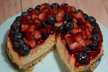 blueberry strawberry cheesecake portion