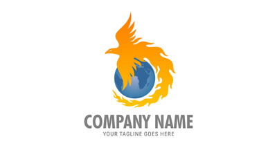 Phoenix World Logo - Fire bird Globe Vector