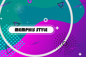 vector illustration of an abstract background.Bright 80s template. Abstract geometric shapes on a blue background. Illustration Memphis style.