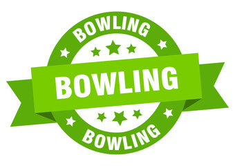 bowling round ribbon isolated label. bowling sign
