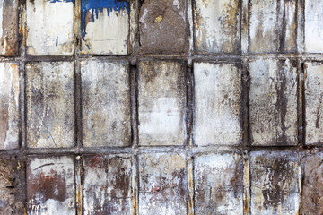 Abstract background old white brick wall with cracks and scratches. Landscape style. Great...