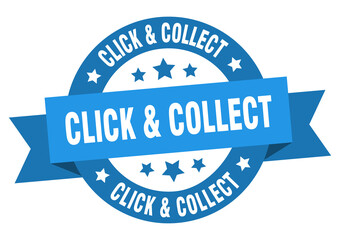 click & collect round ribbon isolated label. click & collect sign