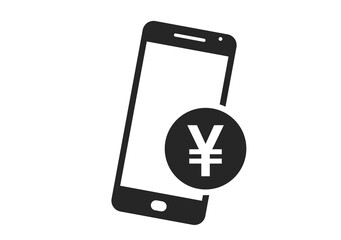 mobile phone money icon. Japanese yen coin on smartphone