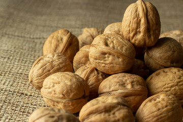 walnuts on jute fabric
