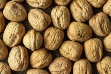 walnuts on jute fabric