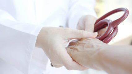 doctor's hand touches the patient Concepts of disease and encouragement Working as a doctor reserve a hospital