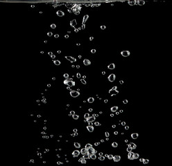 Bubble white oxygen air, in underwater clear liquid with bubbles flowing up on the water surface,...