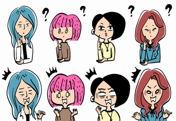 Four types of women's expressions of doubt and shock