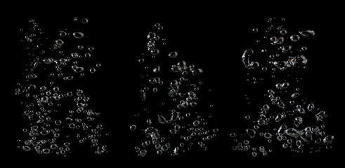 Bubble white oxygen air, in underwater clear liquid with bubbles flowing up on the water surface,...