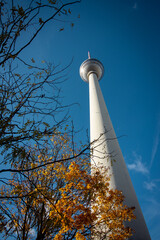 Obraz premium Perspective view up of the famous TV tower in Berlin, Germany.