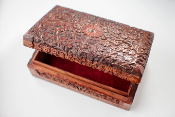 wooden box with carved handmade patterns