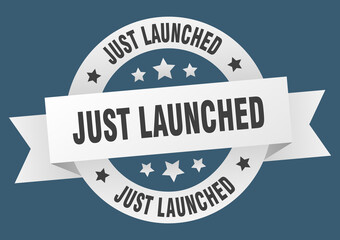 just launched round ribbon isolated label. just launched sign