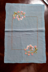 Vintage background with white crochet lace. Knitted frame for wedding and invitation. Background for valentines day or birthday