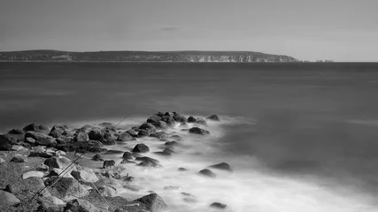 Photo sur Aluminium Noir et blanc Longue exposition noir et blanc un jour de vent au bord de la plage