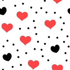 Hearts and dots seamless pattern. Loop texture background. Valentine's day love theme design.