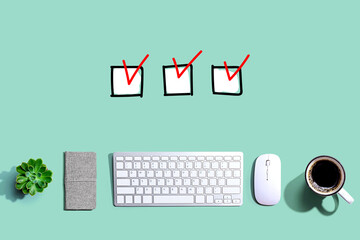 Checklist with a computer keyboard and a mouse