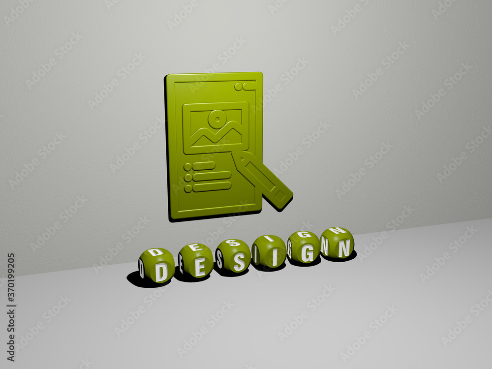 Poster 3d illustration of design graphics and text made by metallic dice letters for the related meanings o