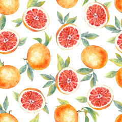Watercolor seamless pattern with grapefruit. food design of backgrounds