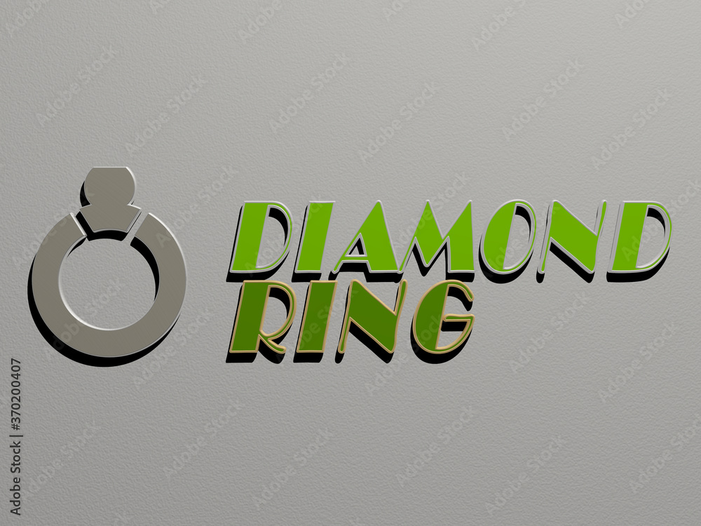 Poster 3d illustration of diamond ring graphics and text made by metallic dice letters for the related mean