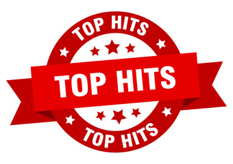 top hits round ribbon isolated label. top hits sign © Aquir