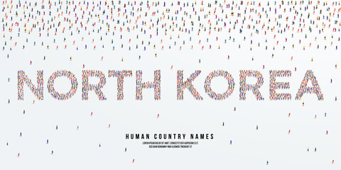 Human country name North Korea. large group of people form to create country name North Korea. vector illustration.