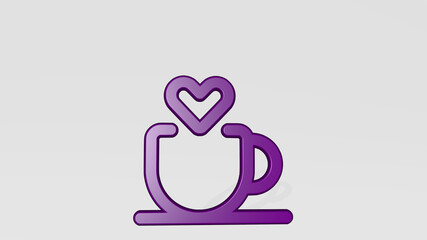 dating cup from a perspective with the shadow. A thick sculpture made of metallic materials of 3D rendering. couple and love