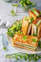 Fresh snack with cheese and cucumber