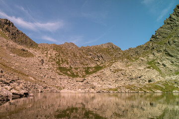 Mountain lake in the summer time hiking 