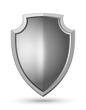 Metal knight shield. Empty metal shield. Realistic vector illustration isolated on white