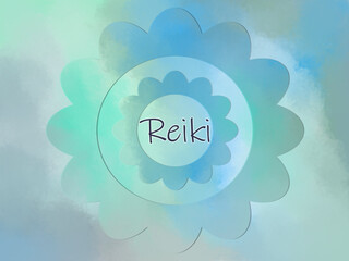 Reiki natural design with watercolor texture - 370206094