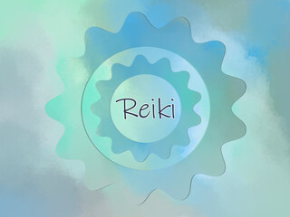 Reiki design with watercolor background - 370206258
