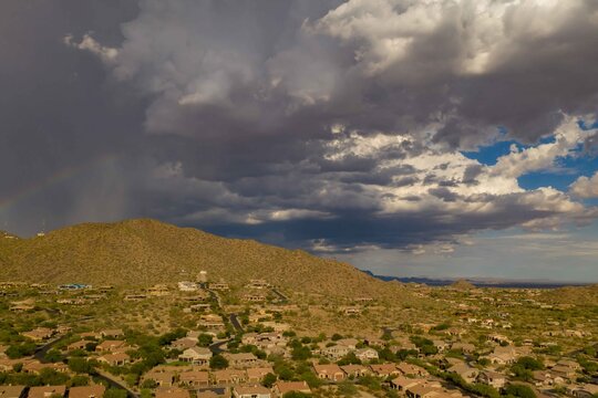 An aerial view of a  storm cloud  approaching  the eastern valley of Phoenix Arizona.