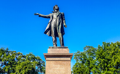 Monument to the great russian poet Alexander Pushkin on Arts Square. St. Petersburg, Russia