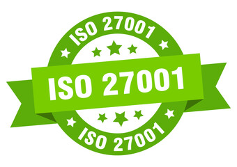 iso 27001 round ribbon isolated label. iso 27001 sign