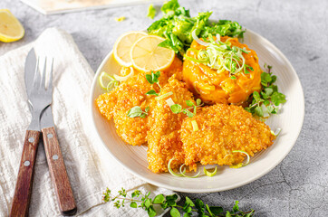 Crispy schnitzel with cornflakes