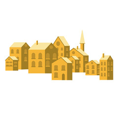 Vector illustration of a small village. Collection of cute house,  isolated on white background. Flat vector illustration in trendy scandinavian style. European city