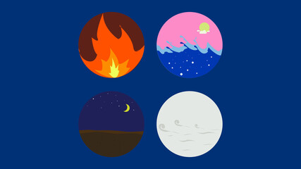 Fototapeta premium illustration of elements of fire, water, earth and air in a simple style