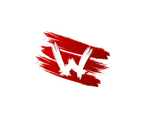Creative W Letter Logo in Red Strips Grunge Splatter Element. Retro Rusty logo design template.