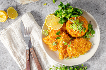 Crispy schnitzel with cornflakes