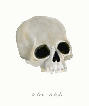 Hand Drawn Human Skull Isolated on an Off-white Background. To be or not to be. Halloween Vector Decoration.