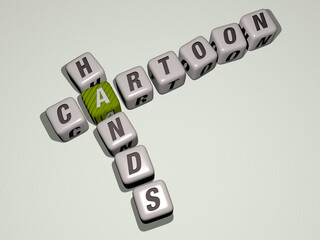 cartoon hands combined by dice letters and color crossing for the related meanings of the concept. illustration and background