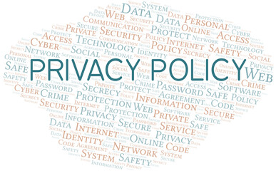 Privacy Policy vector word cloud, made with text only.