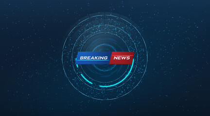 Breaking news landscape background. Glowing particles and neon lights