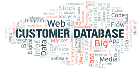 Customer Database vector word cloud, made with text only.