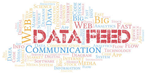 Obraz premium Data Feed vector word cloud, made with text only.