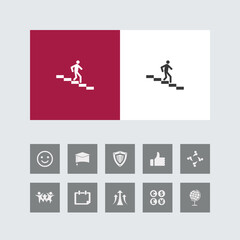 Creative Man On Stairs Icon with Bonus Icons.