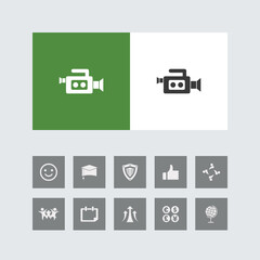 Creative Movie Camera Icon with Bonus Icons.