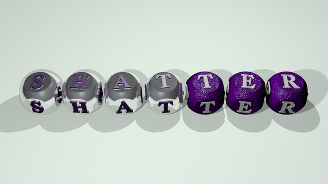 crosswords of shatter arranged by cubic letters on a mirror floor, concept meaning and presentation. abstract and illustration